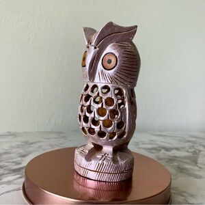 LAST CHANCE SALE!Iridescent Wood Owl Mom & Baby Owl Inside Figurine Lattice